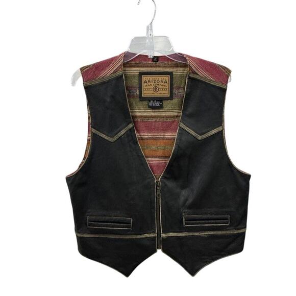 Arizona Jean Co. Black Zip Vest | Western Stripe Lining | Y2K | Size M - Picture 1 of 5